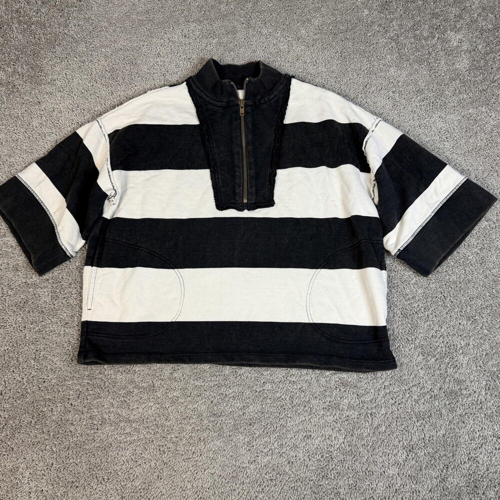 We The Free Sweatshirt Womens XS Black Seaside Funnel Pullover 1/4 Zip